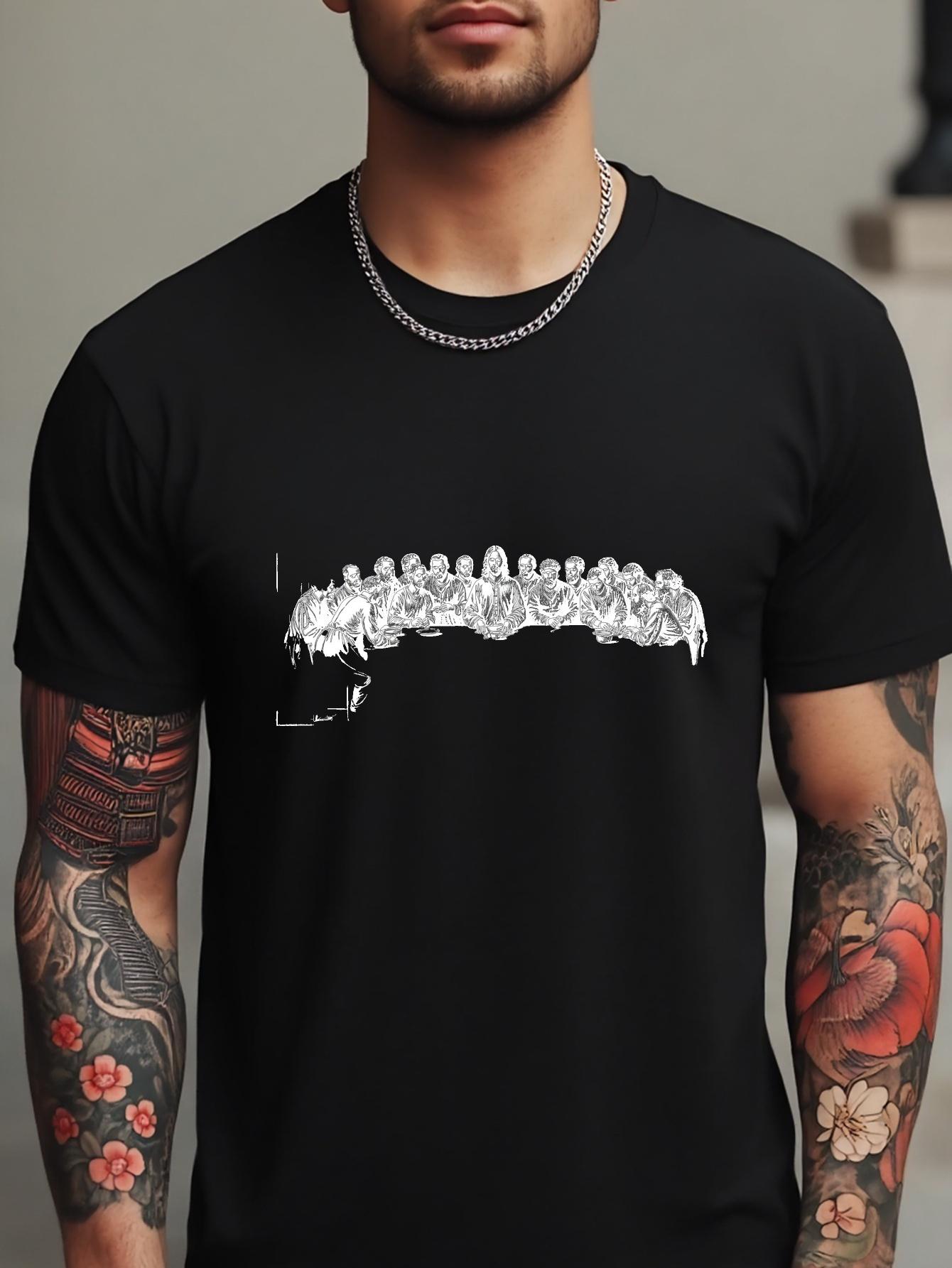 Black/White Graphic T-shirt - Soft Breathable Cotton Blend Tee with Stretch Fabric for Gym XL