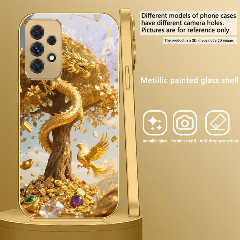 Goldener Drache sich windend Für Samsung A 01 52S A04 A05S A10 A12 A13 22 23 24 36 42 M02 Note 10 20Ultra 8 9 Goldene Glas-Handyhülle