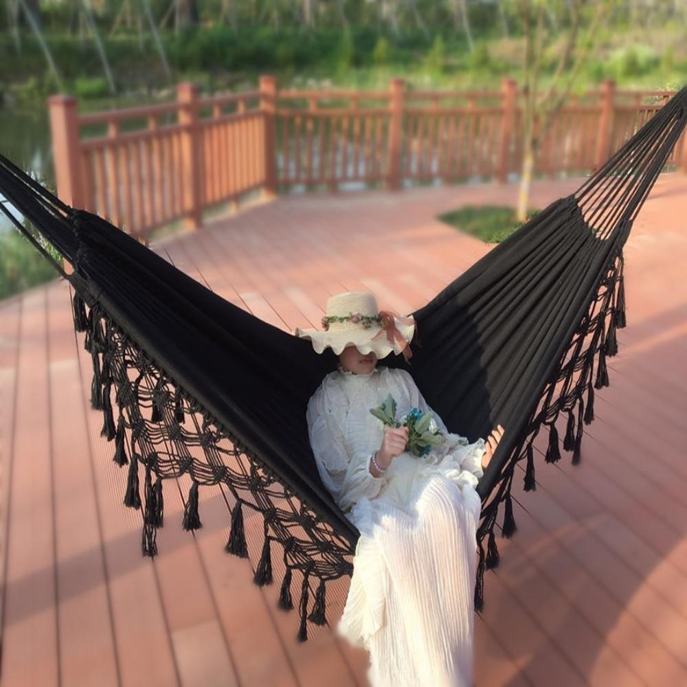 Anti-rollover Large Double Deluxe Hammock Boho Style Hanging Bed 2 Person Hammock Thickened Leisure Canvas Swing Chair Home