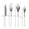 Set of 4 Ceramic Pearl Handle Cutlery Set Knife Fork Spoon Creative Cute Soup Spoon Western Food Steak Knife Spoon and Fork Set