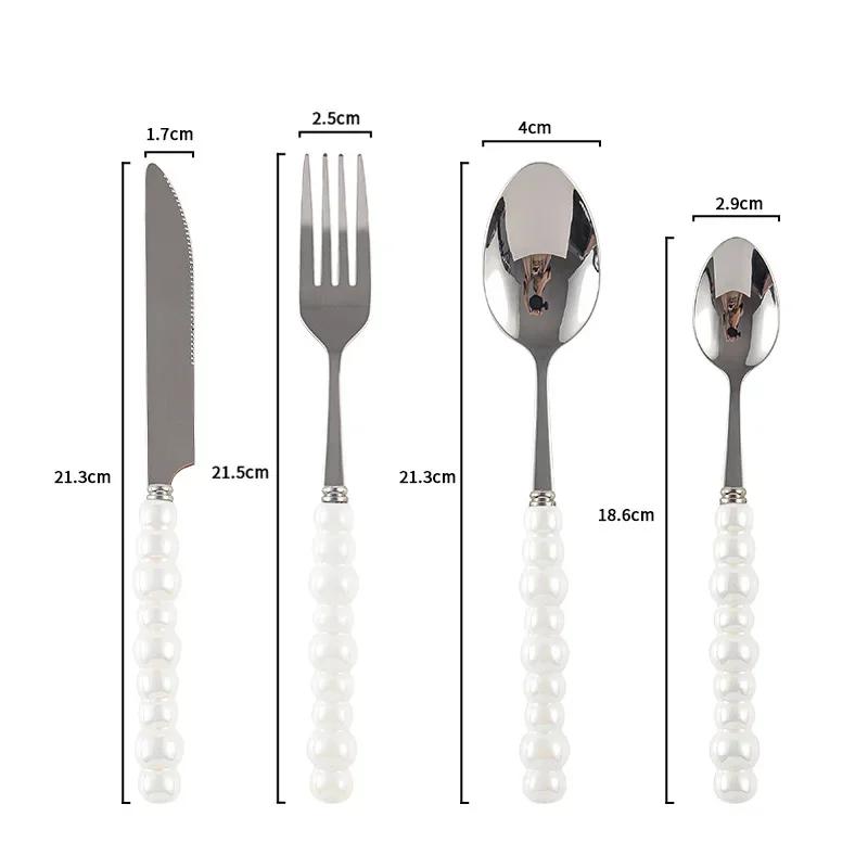 Set of 4 Ceramic Pearl Handle Cutlery Set Knife Fork Spoon Creative Cute Soup Spoon Western Food Steak Knife Spoon and Fork Set