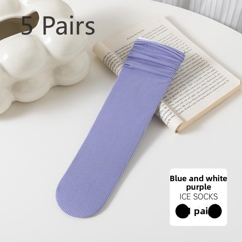 5 Pairs of Female Summer Thin Candy Color Student Trend Pile Socks