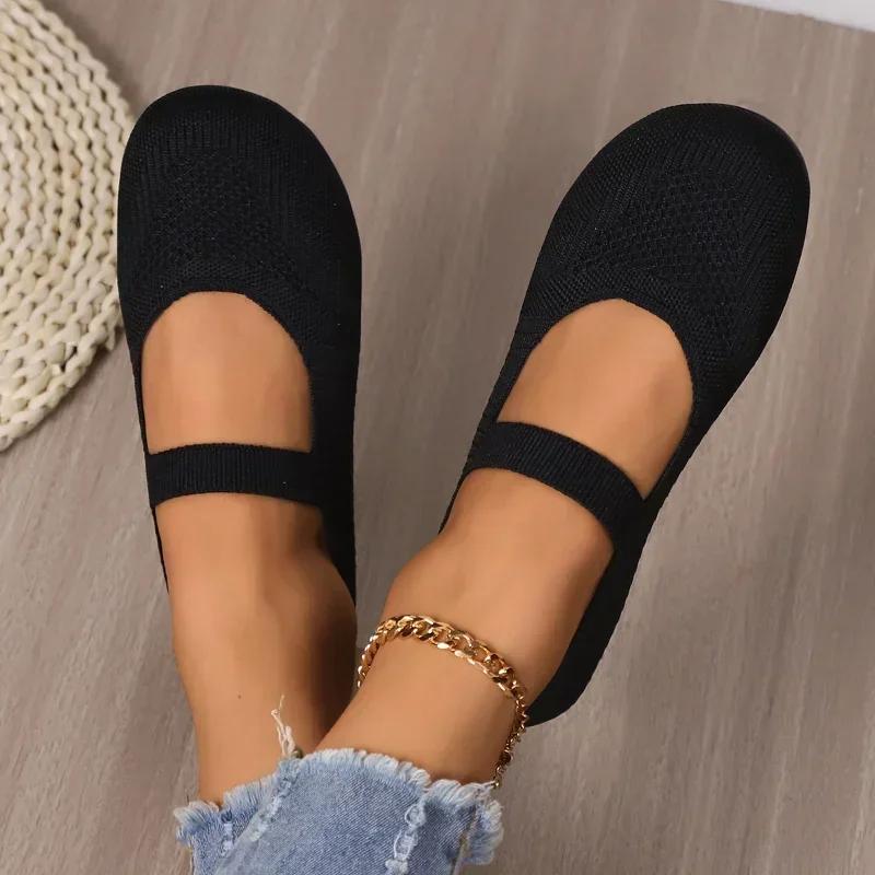 Fashion Women's Flat Shoes Solid Color Knitted Slip on Shoes Casual Breathable Ballet Flats Women Solid Color Shallow Flat Shoes Loafers