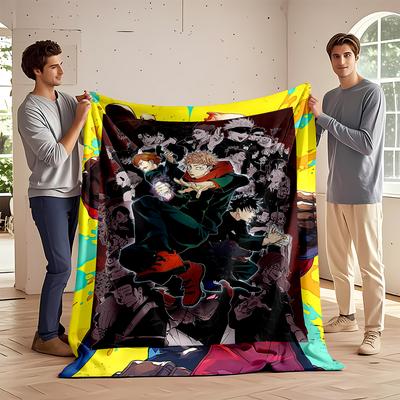"Anime Fighters On Dark Red Background Blanket" Flannel Blanket for Bedroom, Living Room, Sofa, and Nap Sofas.