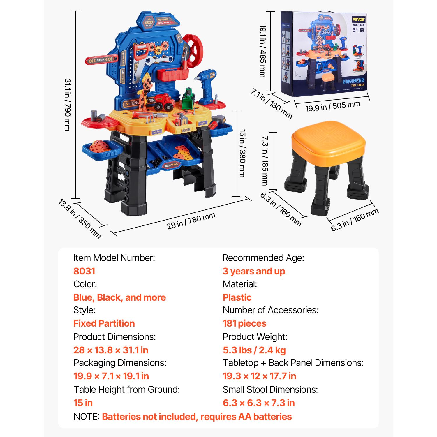 

SucceBuy 181 шт. Детский верстак Реалистичный трансформируемый набор инструментов со скамейкой для малышей Игра понарошку Обучающий подарок для детей Игрушки