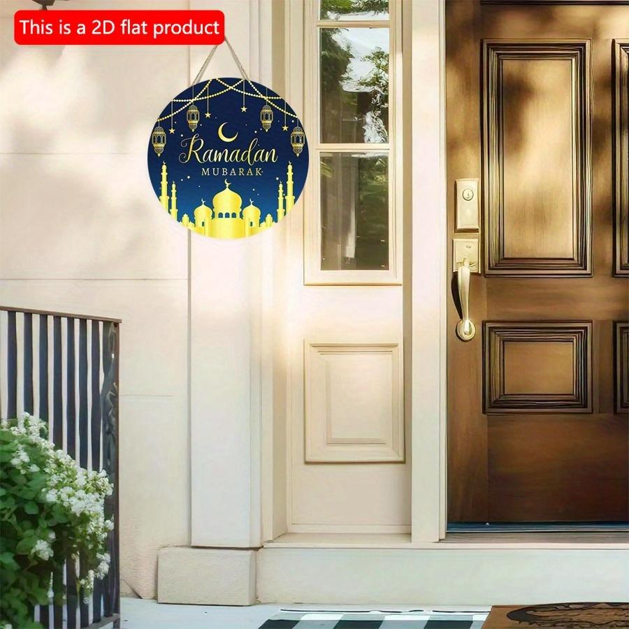 2D Flach 20cm1Stk Ramadan Mubarak Muslimische Party Runde Holzanhänger, Goldener Mond&Majestätische Moschee Szene Ramadan Islamische Wanddekoration, Gute Qualität