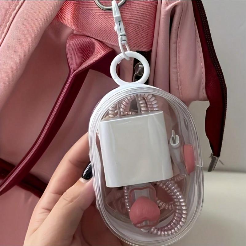 Portable Transparent Mini Cable Organizer - Travel Charger Storage Box with Keychain, Daily Use & Travel Friendly