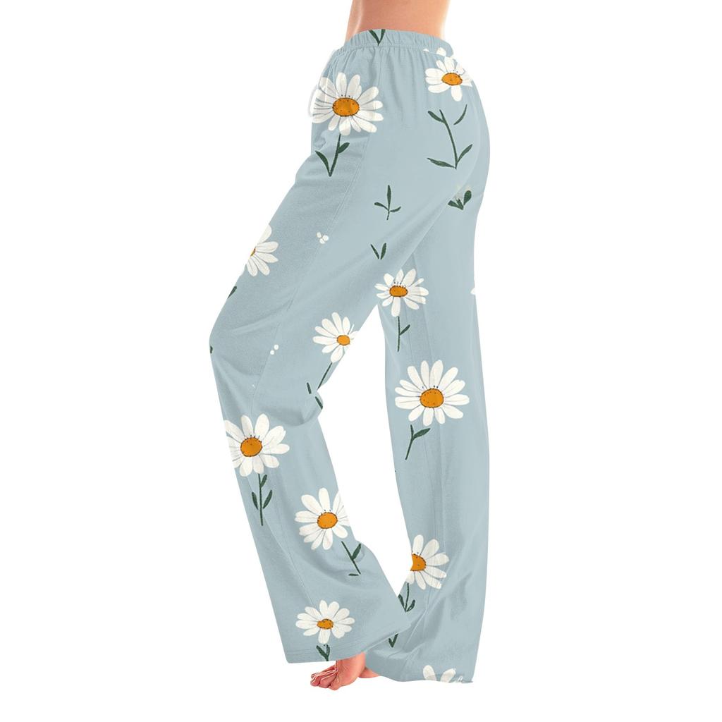 Womens Pajama Pants Sleepwear Casual Drawstring Elastic Waist Pants Comfy Straight Yoga Loose Trousers