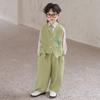 Kids Boys Chinese Style Formal Suit Set Orchid Embroidered Vest Striped Shirt Pants Gentleman Outfit for Wedding Birthday Party