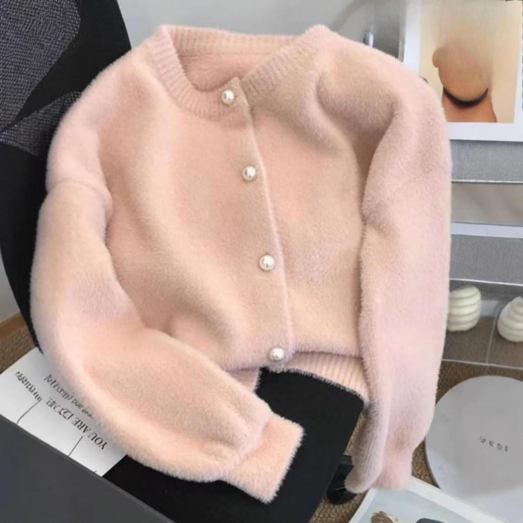 Herbst und Winter Weicher Klebriger Mintgrüner Imitat Nerzfell Pullover Strickjacke Damen Design Sinn Nische Lässiges Gestricktes Oberteil Jacke