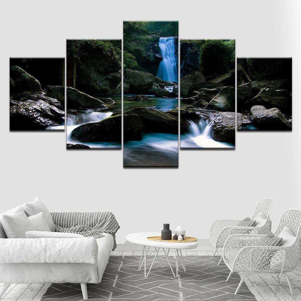 

Mountain waterfall 5 Piece HD Wallpapers Art Canvas Print modern Poster Modular art painting for Living Room Home Decor 20x35 20x45 20x55cm