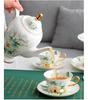 Camellia Gold-Trim Bone China Coffee Set: Cup, Saucer, Spoon, Pot, Milk Jug, Sugar Bowl, Pastry Skewer, Plate - Light Luxury.