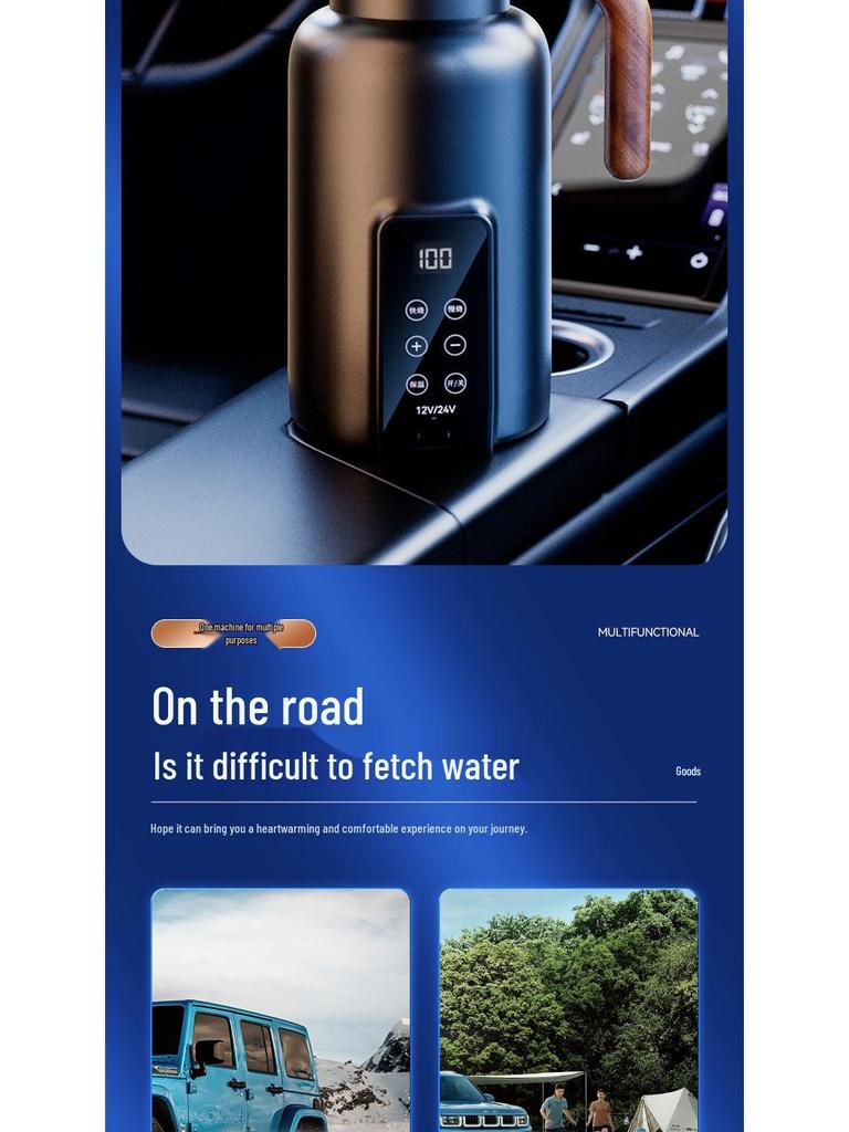 Universal Smart Car Electric Kettle - Large Capacity, Quick Boil, Insulated Cup