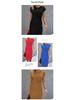 Women's Casual Bodycon Midi Dress with Front Knot and Round Neck