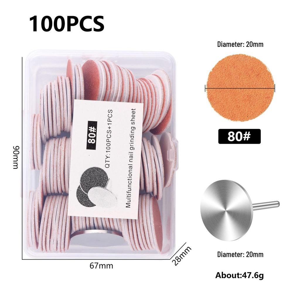 Nail Art Sand Disc for Polishing, Shaping, and Filing Extension Nails - 100 Pieces