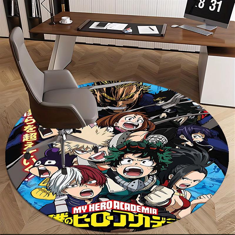 1pc My Hero Academia Anime Round Carpet  Office Chair Mat, NonSlip Rug for Desk, Floor Decor, Gaming Room, Bedroom
