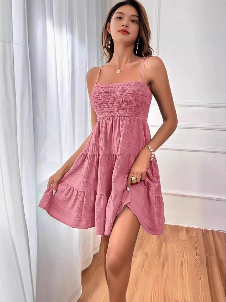 2026 European & American Summer Women's One-Shoulder Thin Strap Solid Color Versatile Dress
