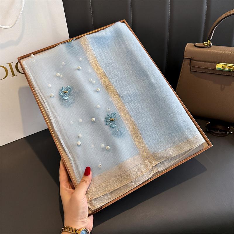 

Floral Embroidery Silk Wool Scarf Luxury Women Hijab Female Foulard Pashmina Long Beach Stoles Shawl Wrap Scarves Bandana 70X200CM