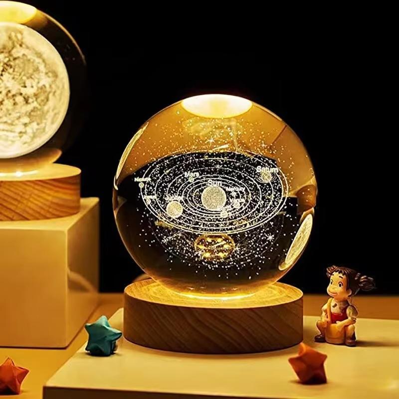 Gift Festival USB LED Night Light, Galaxy Crystal Ball Lamp, 3D Planet Moon Lamp, Home Decoration