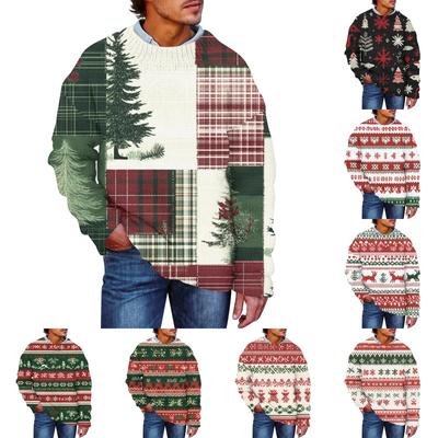 Men's Christmas Print Faux Sweater, Crewneck Sweatshirt, Loose Long-sleeved Top