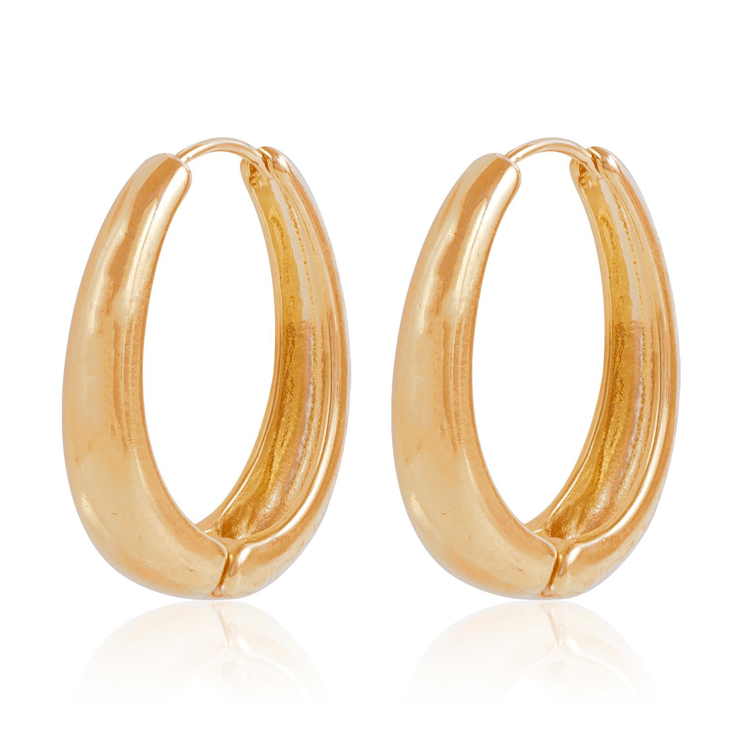 Simple oval geometric earrings, new temperament glossy metal U-shaped earrings earrings золотой