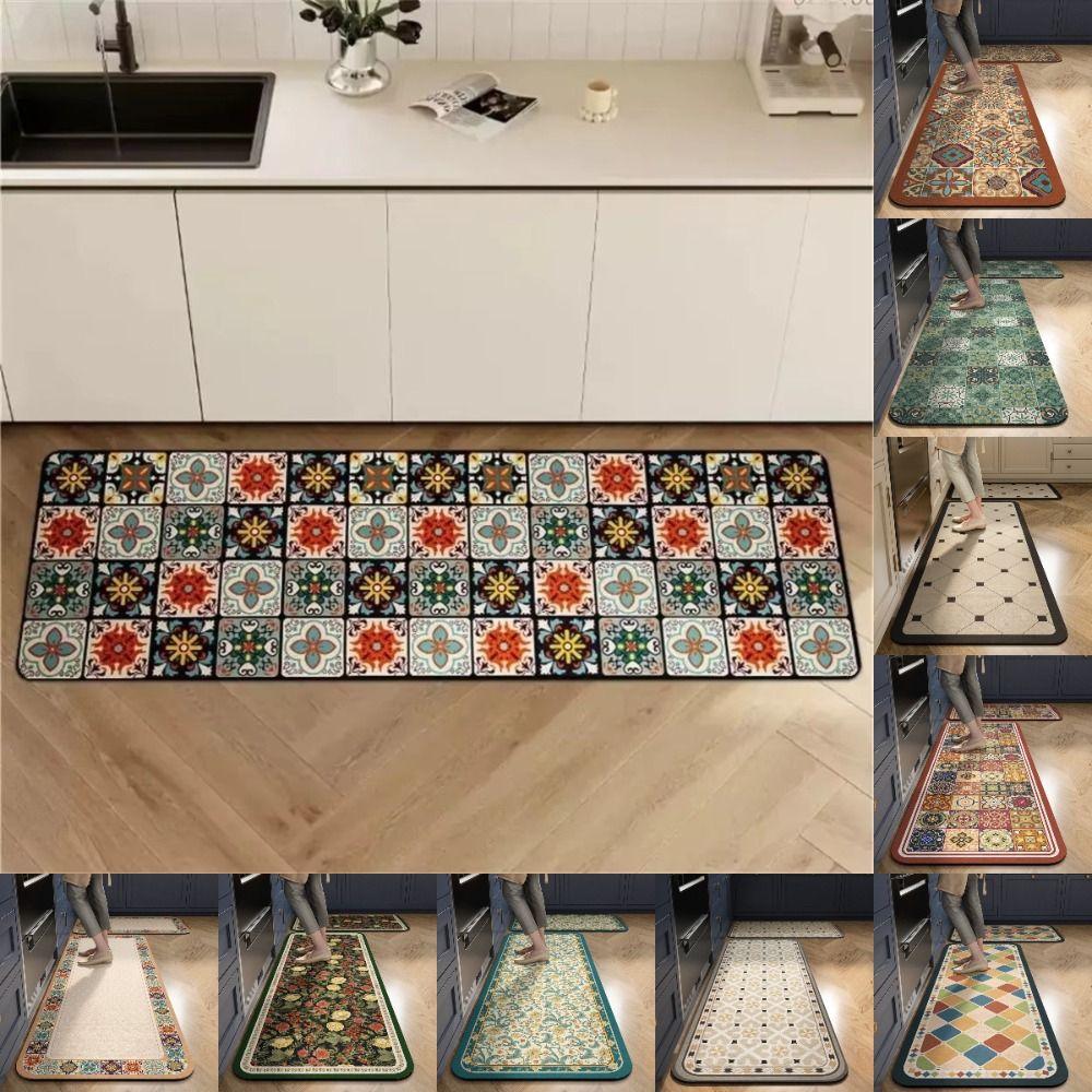 2pcs Printed Kitchen Carpet Rug Stain Resistant Non Slip Entrance Door Mat Water Absorbent Soft Diatom Mud Floor Mats Home Decor