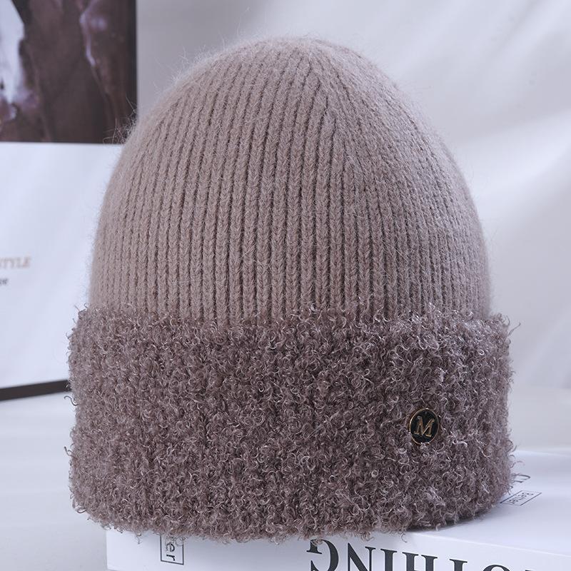 

Женская новая теплая вязаная шапка из кроличьего меха, корейский стиль, трендовая, универсальная, для большой головы, ветрозащитная, с защитой ушей, шерстяная шапка, мужская