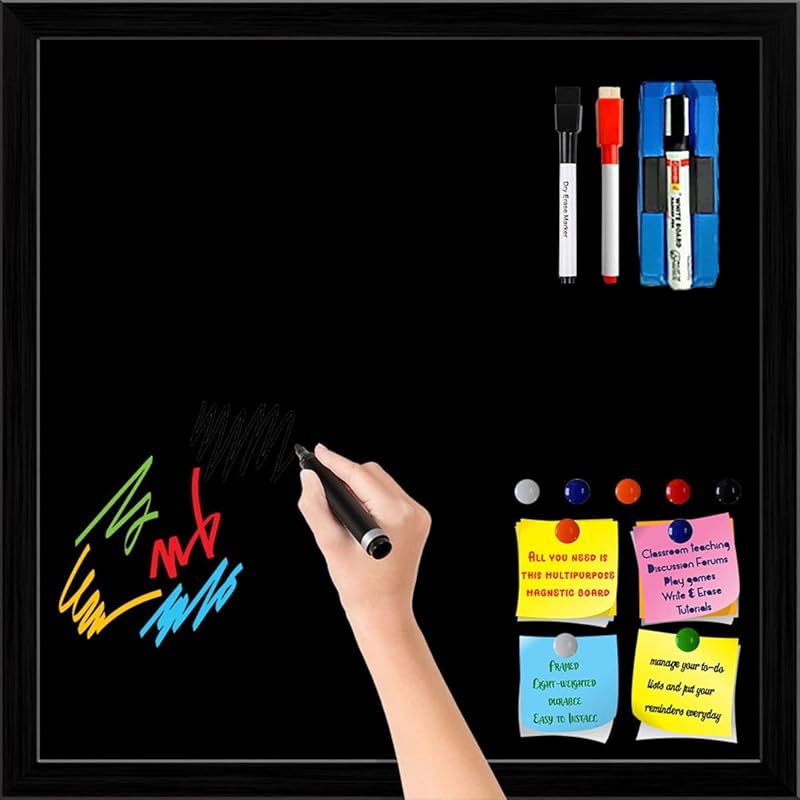 ArtzFolio Greys Family Black Colour | Framed Magnetic Dry Erase White Board | Includes Sticky Notes, Magnet Buttons & Ma