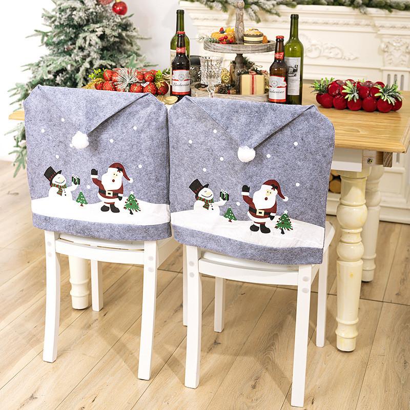 Cozy Grey Printed Chair Cover For Holiday Home Decor Christmas Snowman Design
