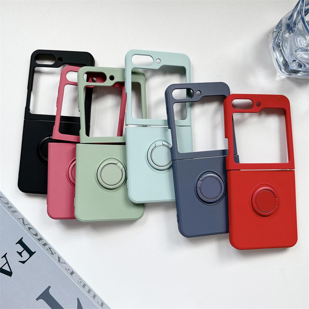 For Samsung Galaxy Z Flip 5 4 3 Phone Case Color Liquid Ring Holder Stand Cover Matte Shell Hard Antifall AntiFingerprint Fundas