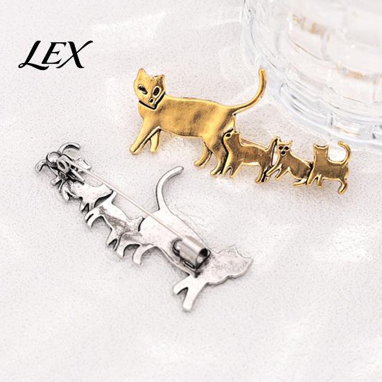 Golden Tone Cat Pin Family Brooch Pin, Silver Plated Alloy Kitten Lapel Daily Wear Animal Shape Badge Jewelry for Clothing Bags Hats
