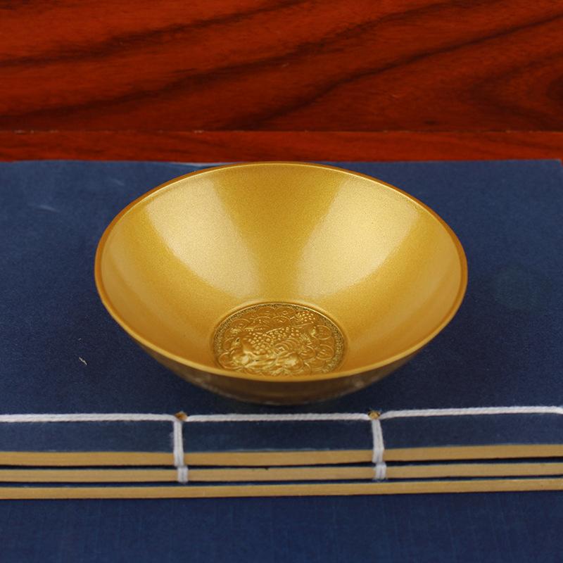 Blessing Bowl Golden Spiritual Decorative Fu Bowl Ornament Wealth Attracting Bowl Desktop Decoration Collection Bring Good Luck