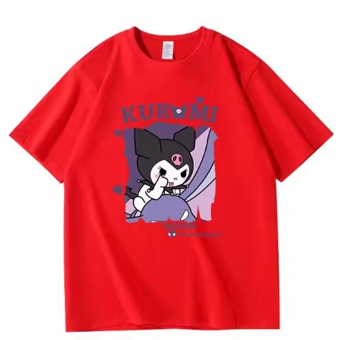   Cotton Breathable Childrens Tshirt 2026 Summer New Fitness Kuromi Cartoon Printed Casual Parent Child Short Sleeve