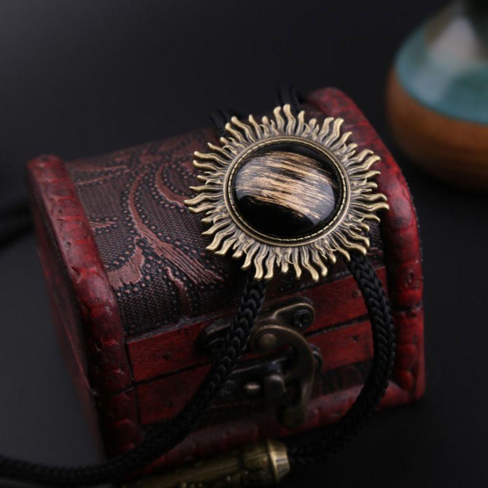 Western Cowboy Sun Frame Tassel Pendant Adjustable Braided Rope Necklace For Men Women