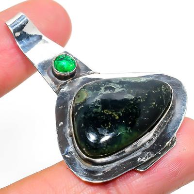 Natural Kambaba Jasper,Tsavorite Gemstone 925 Sterling Silver Pendant 2.01" W1f57