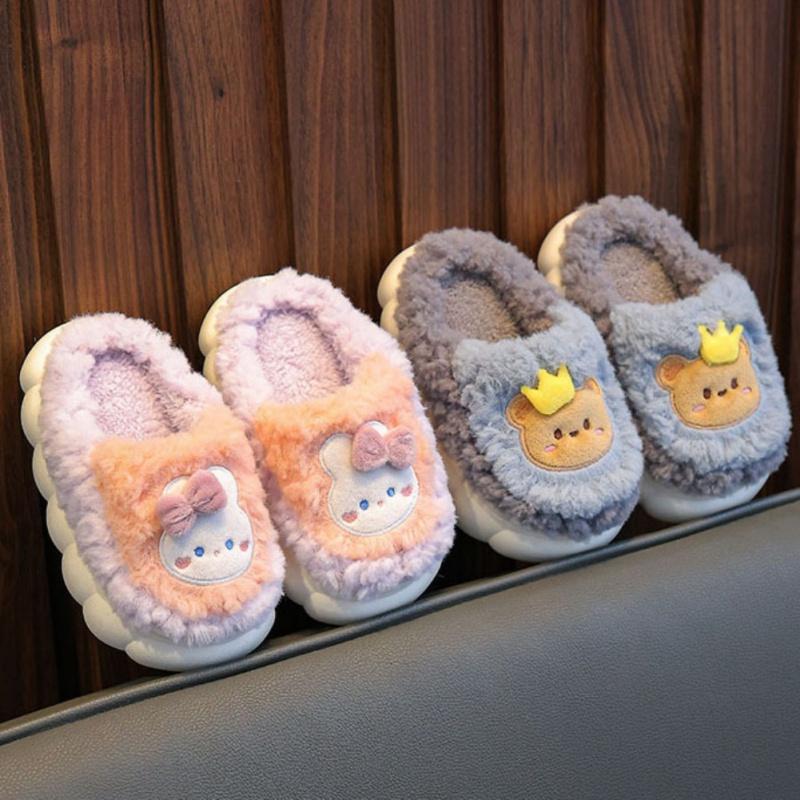 Children's Plush Slippers Warm And Non-Slip Slippers For Boys And Girls Cartoon Kids Shoes Indoor Slippers