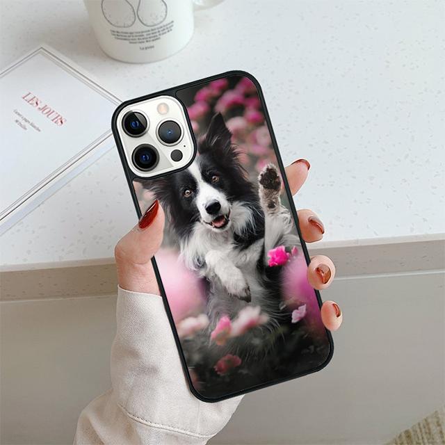 Lovely Border collie dog flower Phone Case For iPhone 17 Air 14 15 16 13 12 Cover For Apple Pro Max 6S Plus