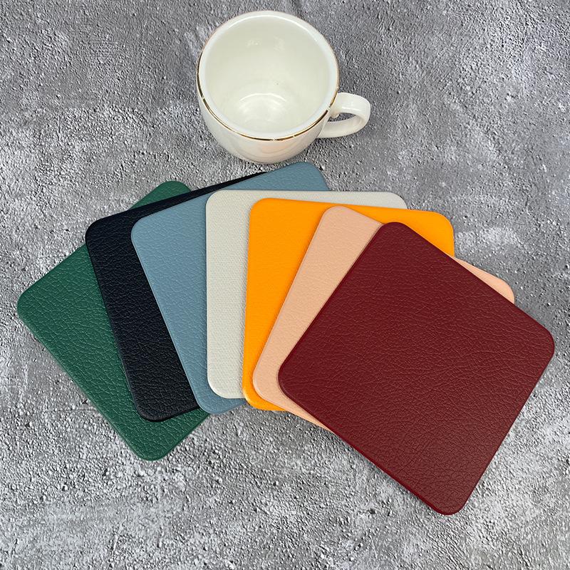 Square Imitation Leather Cup Mat Home Coaster Waterproof Oil Resistant Non-slip Pad Heat-insulating Tea Coffee Mug Drinks Holder