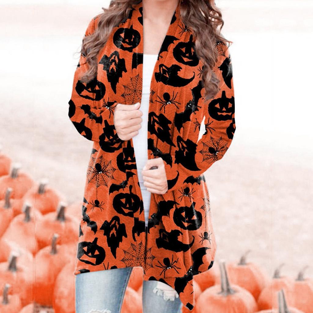 Women's Casual Fashion Halloween Printed Long Sleeve Buttonless Cardigan Jacket