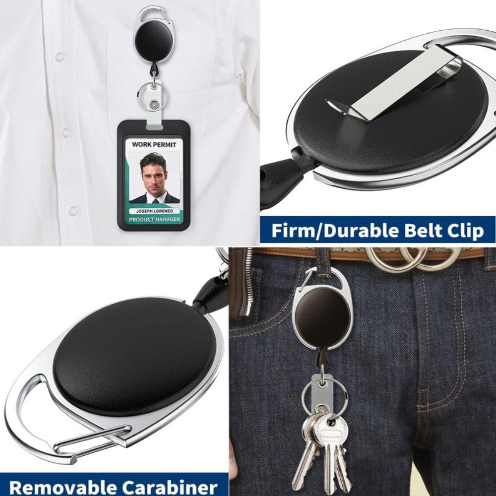 Rope Retractable Work Permit Card Set Carabiner Reel Clip Hard Shell Protective Card Holder Keychain Attachment ID Badge Holder