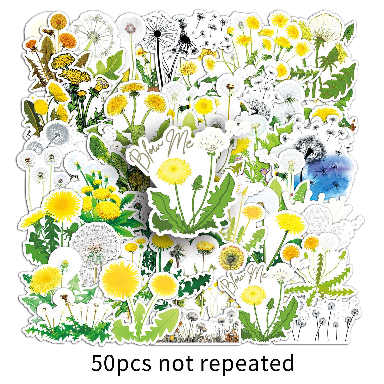

50 Dandelion Cartoon Plant & Flower Stickers - Waterproof Graffiti Decorations for Journals & Computers