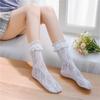 Lace Trim Fishnet Rose-Pattern Mid-Calf Lolita Socks - Women's Cute White Stockings