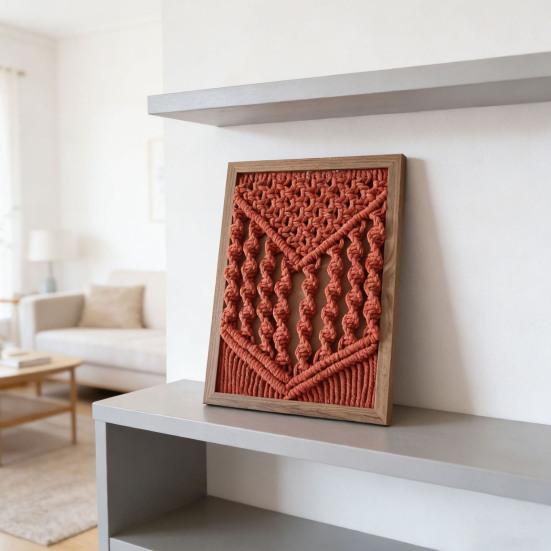 Handmade Woven Tapestry Frame Framed Boho Cotton Wall Art Wooden Rope Wall Hanging