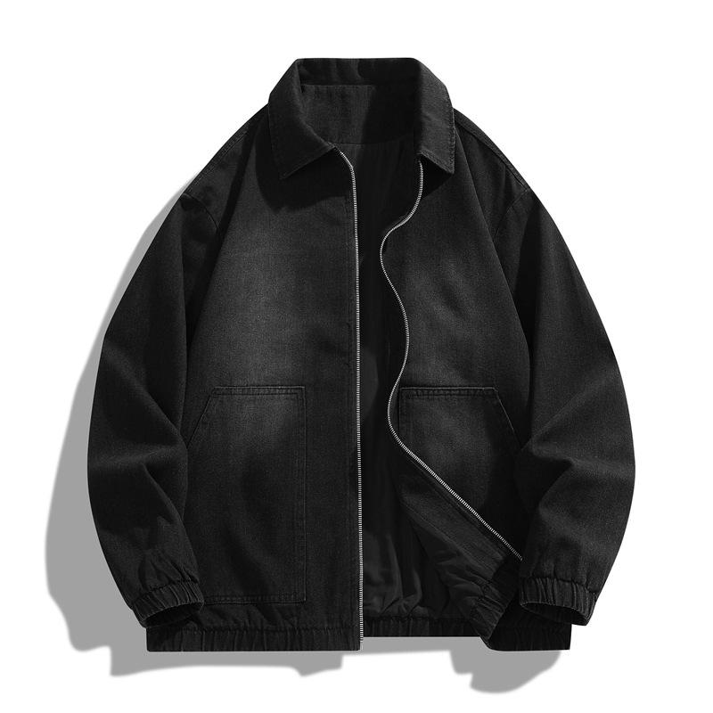 Men's Retro Denim Cotton Jacket - Spring American Style, Lapel, Motorcycle, Loose Fit, Casual