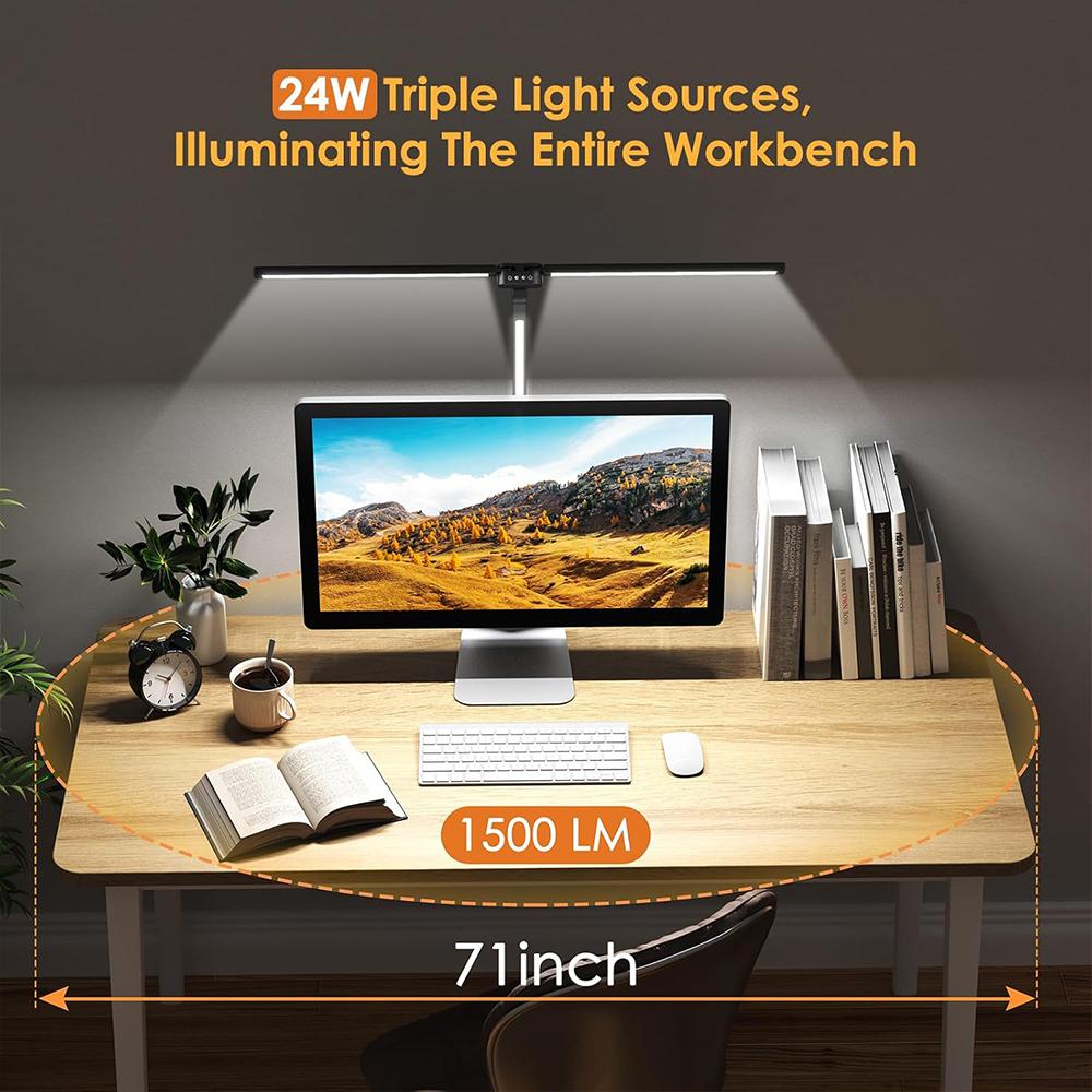 There-Head LED Eye Protect Clip Desk Lamp with Remote Control Architect Table Lamp Stepless Dimming Ultra-bright Office PC Lamp