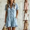 Ny Ensfarvet Ståhalsærmeløs Casual Løs Jumpsuit til Kvinder, Grænseoverskridende Beklædning til Europæisk Amerikansk
