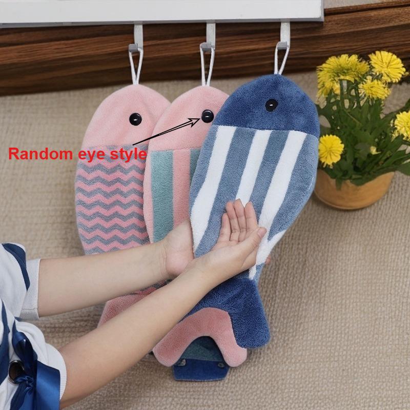 2pcs Cute Fish-Shaped Hand Towels - Soft & Absorbent Coral Fleece, Hanging Design with Striped Patterns, Perfect for Bathroom
