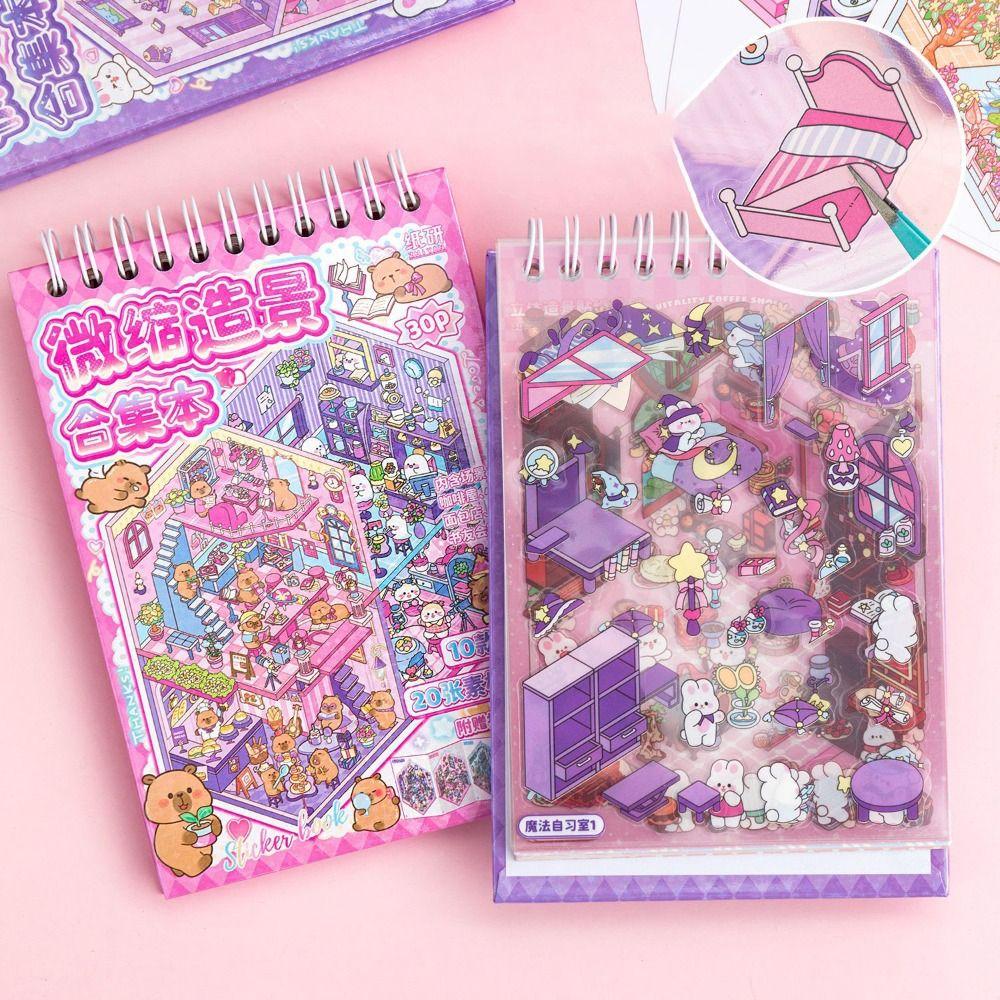 Kreslená krajina samolepky kniha kapybara miniaturní scéna scrapbooková sada dětská hračka