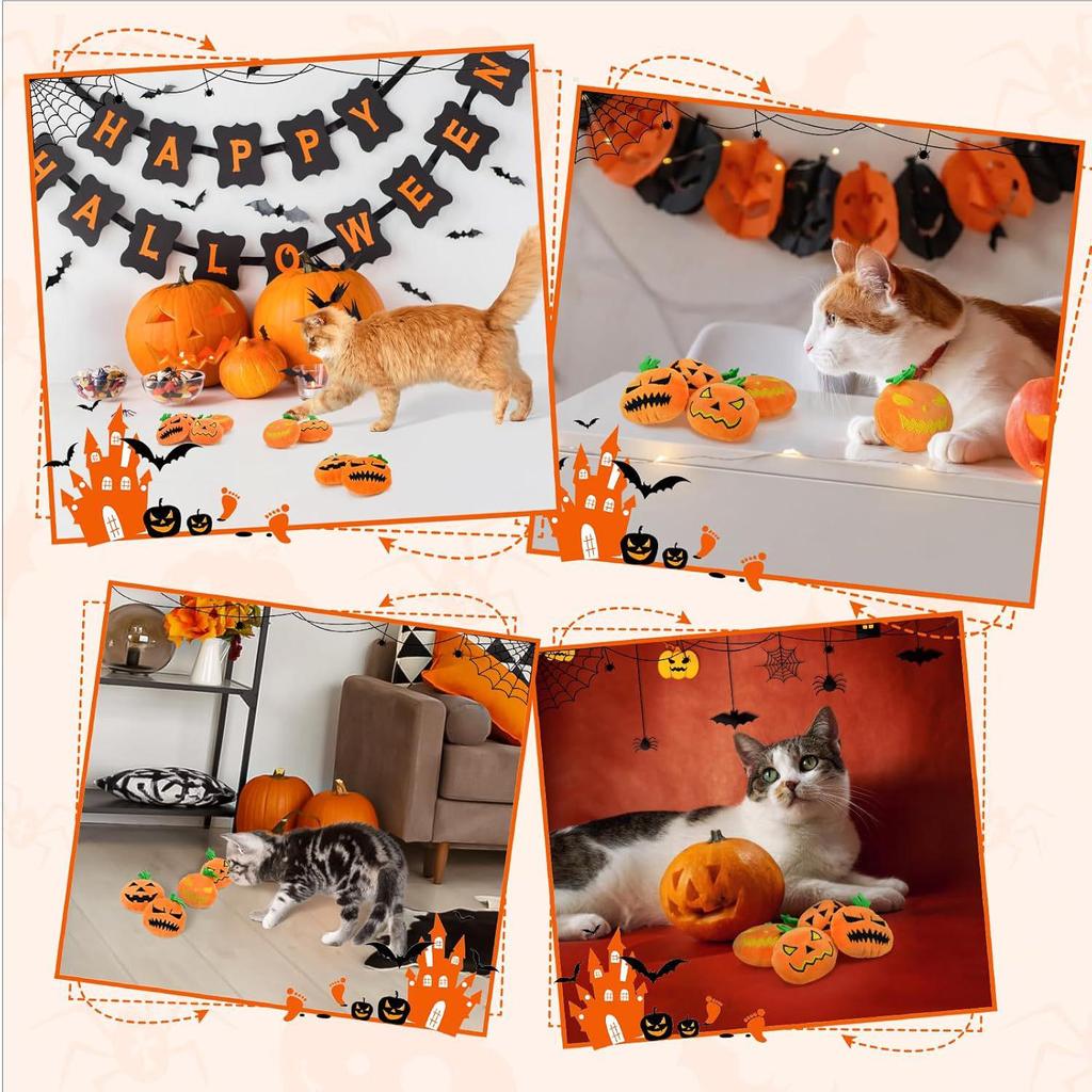 Large Bite-Resistant Pumpkin Ghost Face Halloween Cat Toy with Squeaker.