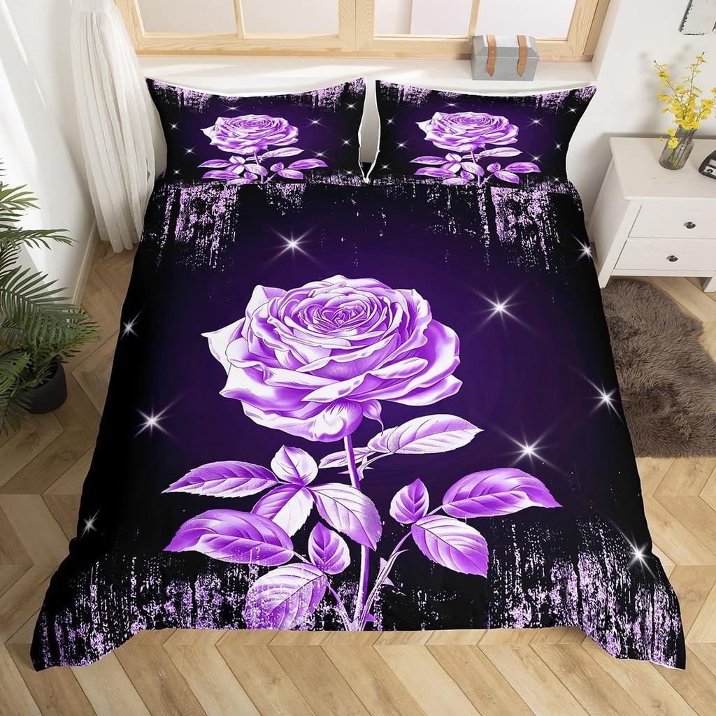 Rose Flower Duvet Cover Set Twin King Botanical Floral Bedding Set Garden Flowers Quilt Cover Valentine'S Day Bedspread Cover